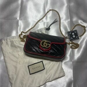 Gucci Quilted Black and Red Crossbody Bag